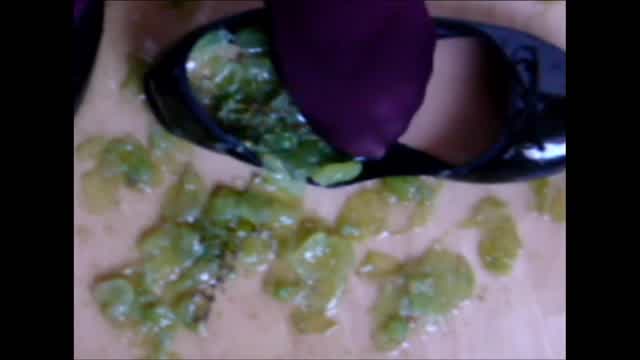 Jana crush grapes and messy her ballerinas shiny black with them close up trailer