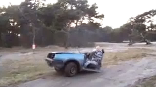 Crazy Serbian drives half car Crazy Serbian drives half car
