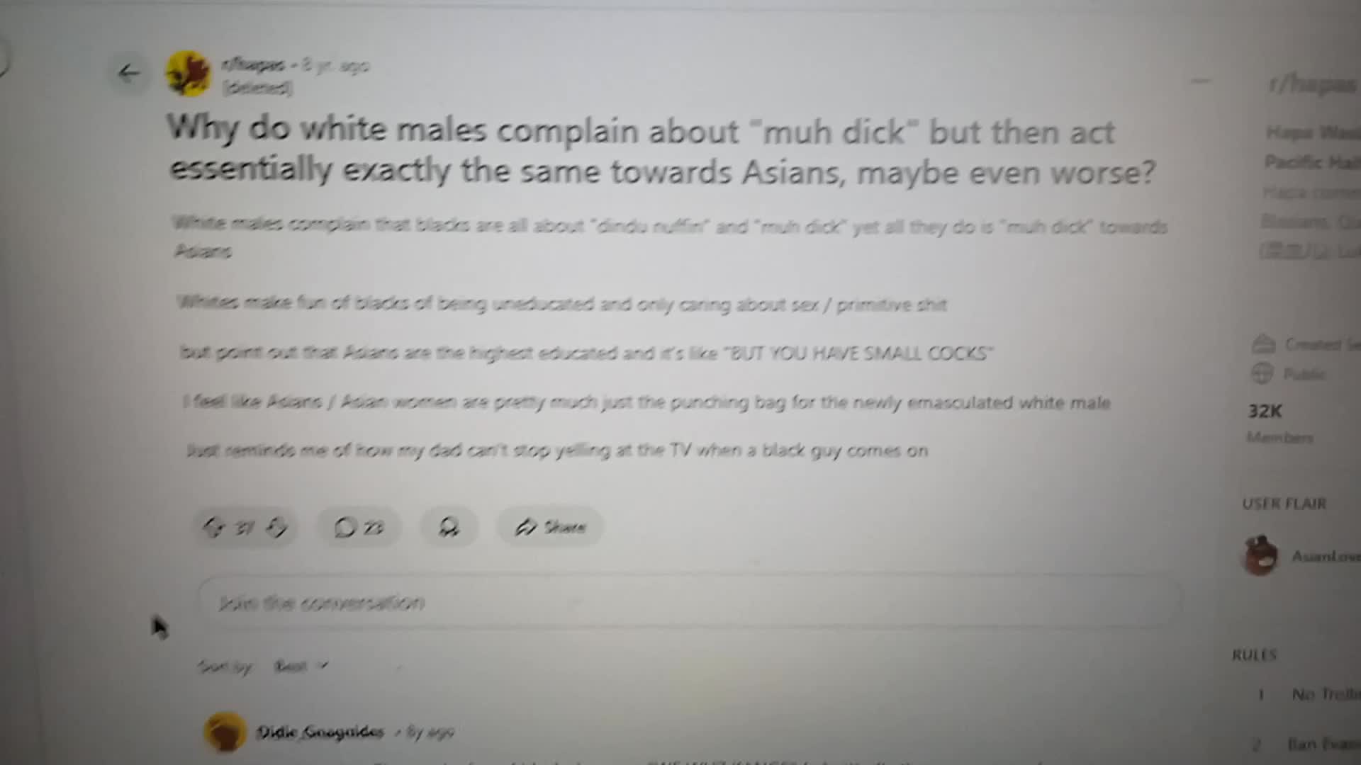 White use "muh dick" argument on Asians